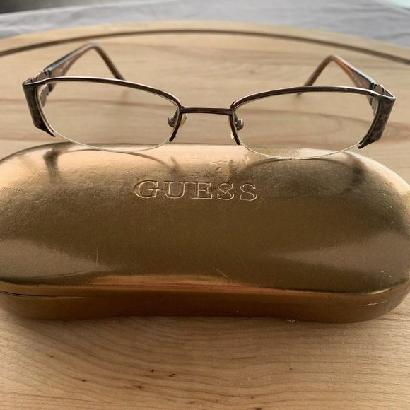 GUESS EYEGLASS Frames GU 1651 Brown Rectangular Half Rim 51-18-135 w/Case - Picture 2 of 8